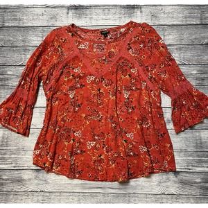 Torrid Crinkled Gauze Dotted Orange Top Long Sleeve Flare Size 0/0X (Lg,12)
